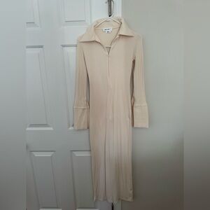 The Line by K Cream Zip-Front Long Sleeve Collared Dress